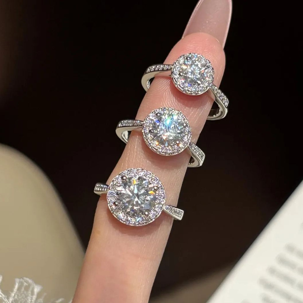 S925 Sterling Silver Round Moissanite Micro-Pave Ring