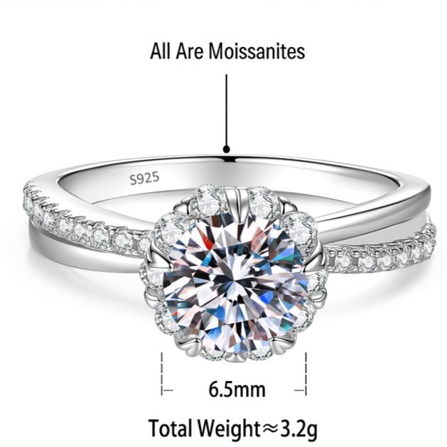S925 Sterling Silver Moissanite Diamond Ring