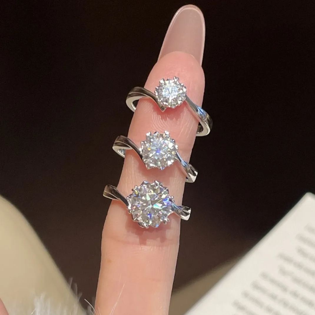 S925 Sterling Silver Snowflake Moissanite Ring