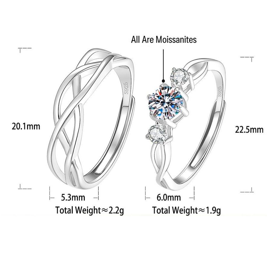 S925 Sterling Silver Adjustable Open-Band Couple's Rings