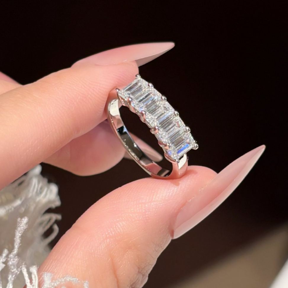 S925 Sterling Silver Rectangular Moissanite Ring