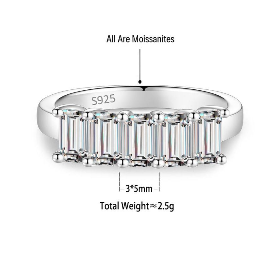 S925 Sterling Silver Rectangular Moissanite Ring