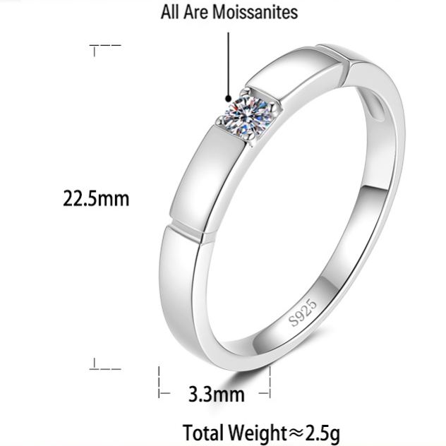 S925 Sterling Silver Six-Prong Moissanite Ring