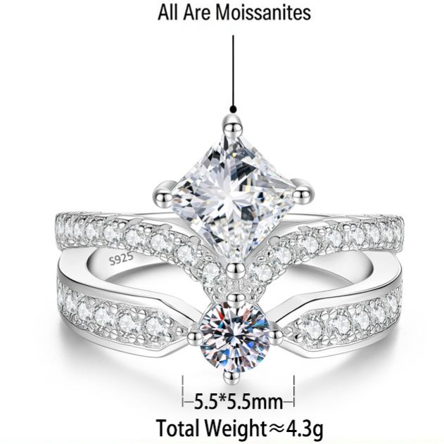 S925 Sterling Silver Princess-Cut Crown Ring