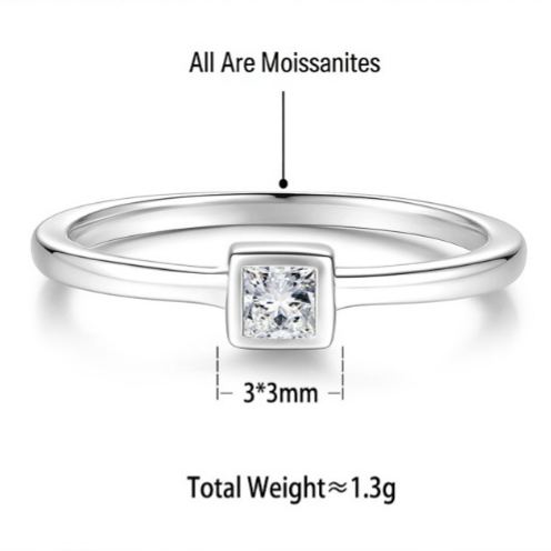 S925 Sterling Silver Champagne Gold Princess-Cut Moissanite Ring