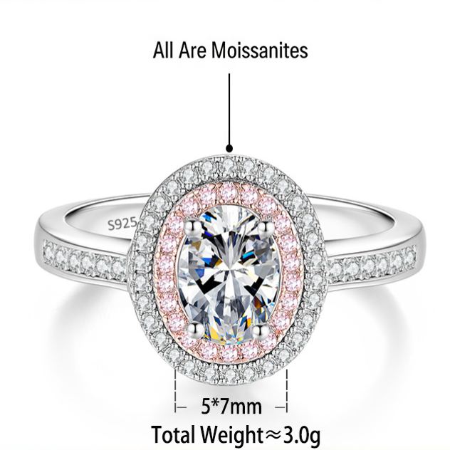 S925 Sterling Silver Oval Moissanite Ring