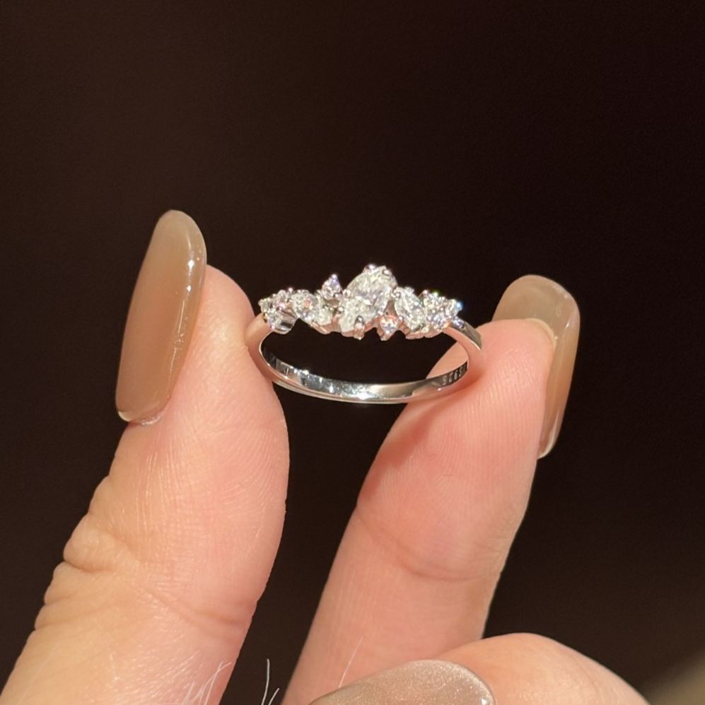 S925 Sterling Silver Marquise-Cut Moissanite Ring