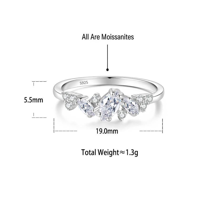 S925 Sterling Silver Marquise-Cut Moissanite Ring