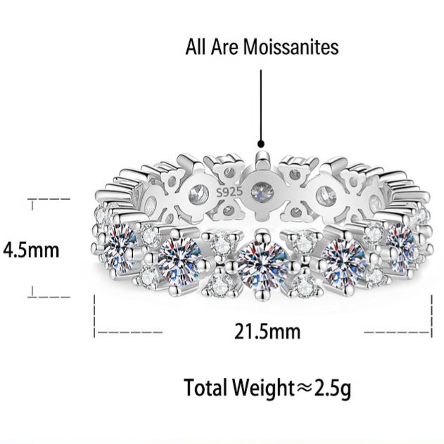 S925 Sterling Silver Moissanite Ring with Pavé-Set Stones