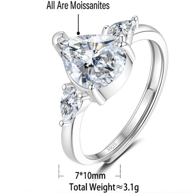 S925 Silver Pear-Shaped Moissanite Ring