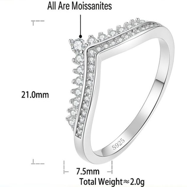 S925 Sterling Silver Princess Crown Moissanite Ring