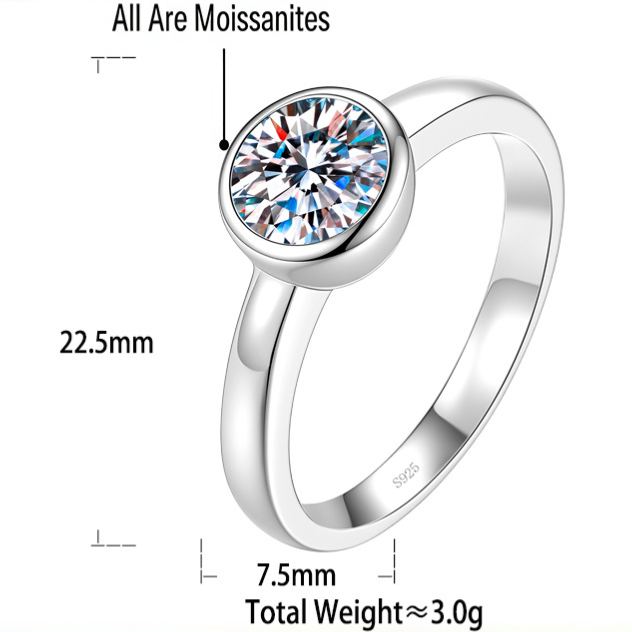 S925 Silver Round Bubble Moissanite Ring