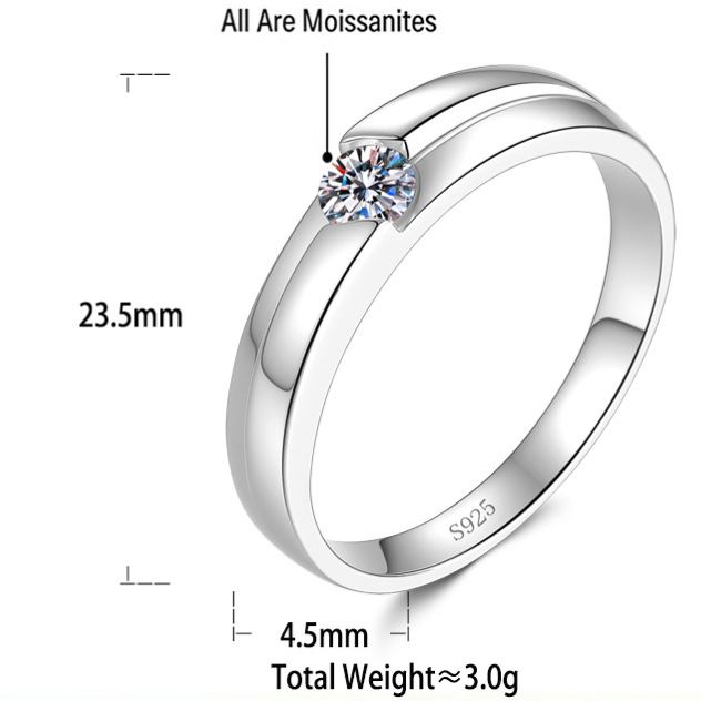 S925 Sterling Silver Six-Prong Moissanite Ring