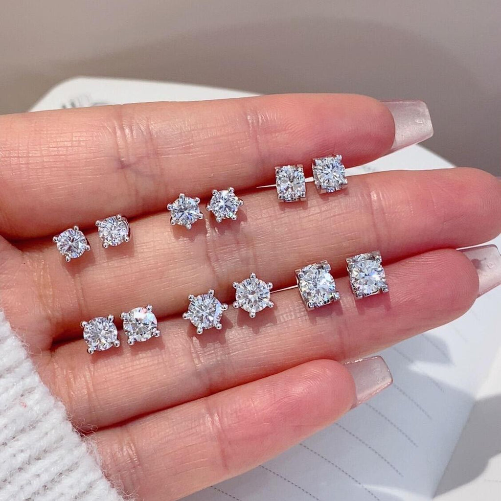 S925 Sterling Silver Moissanite Stud Earrings (6-Prong & 4-Prong)