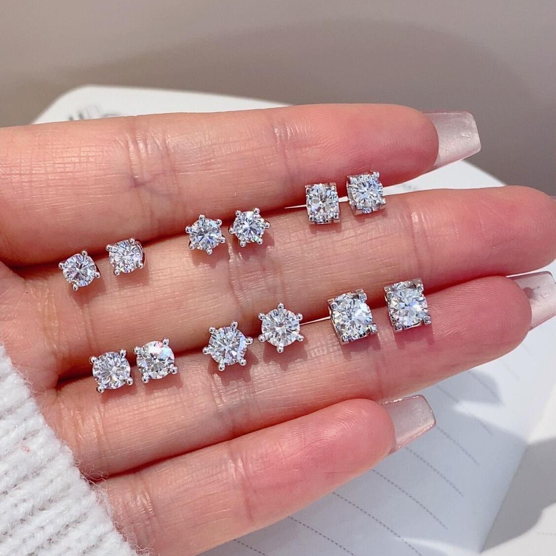 S925 Sterling Silver Moissanite Stud Earrings (6-Prong & 4-Prong)