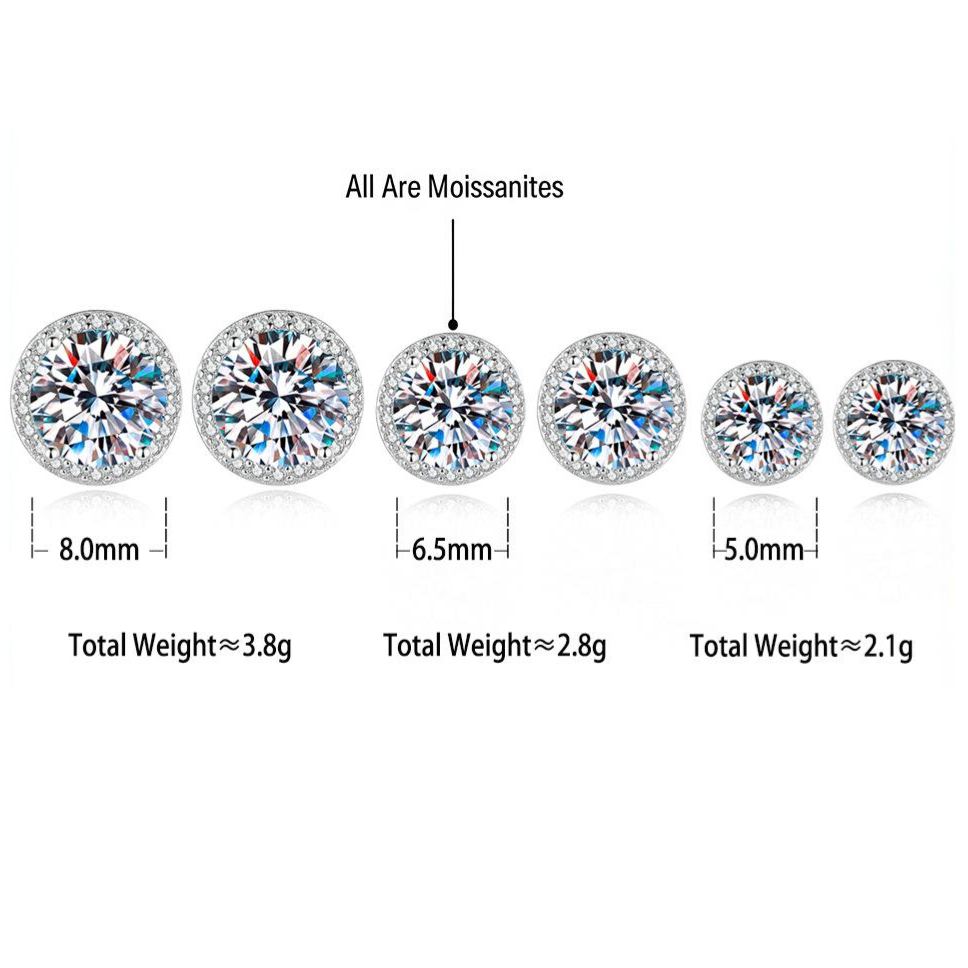 S925 Sterling Silver Round Moissanite Stud Earrings