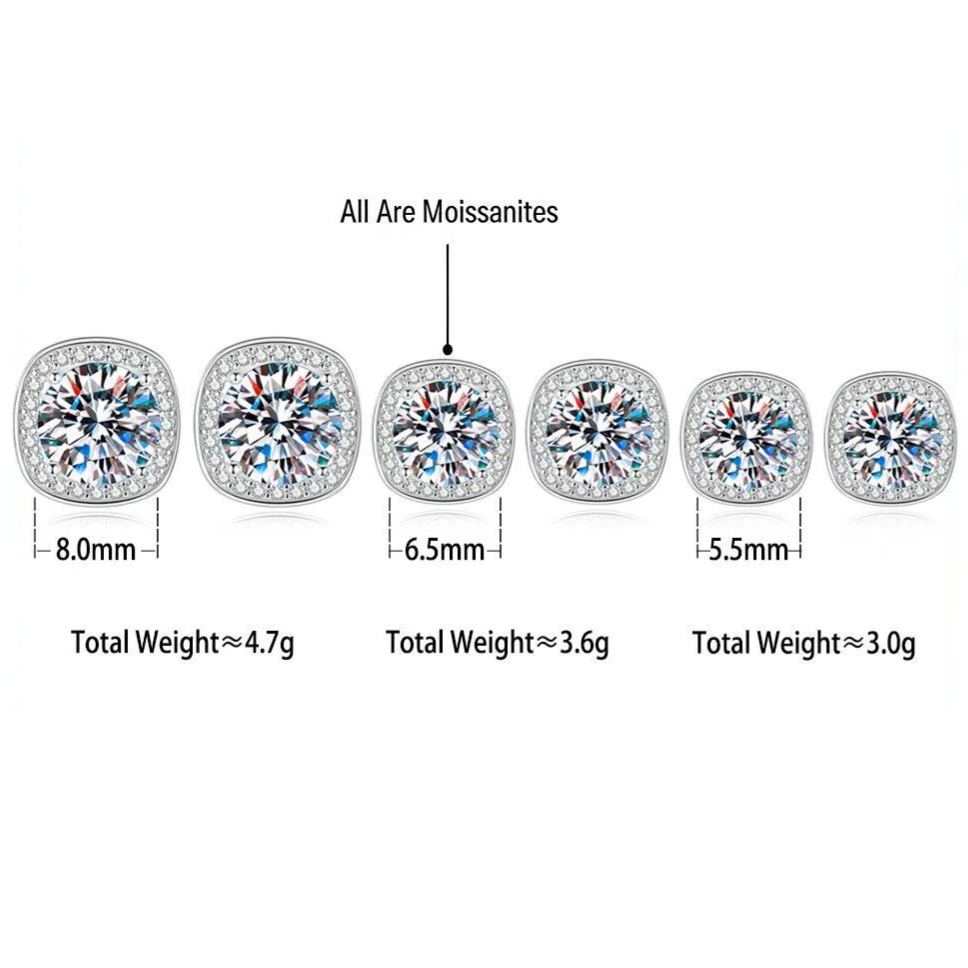 S925 Sterling Silver Square-Cut Moissanite Stud Earrings