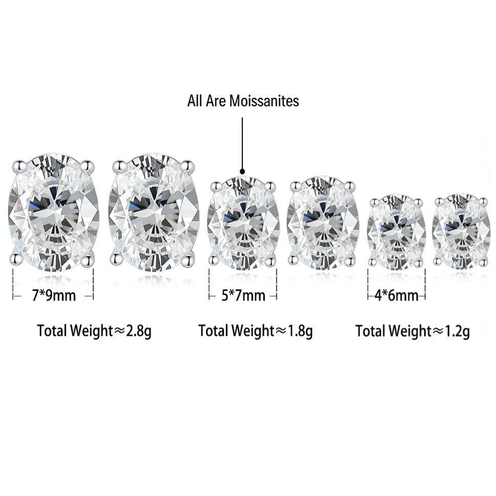 S925 Sterling Silver Oval Moissanite Stud Earrings