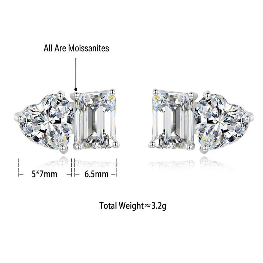 S925 Sterling Silver Heart-Shaped Moissanite Earrings
