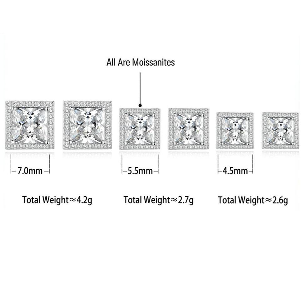 S925 Sterling Silver Square Moissanite Stud Earrings