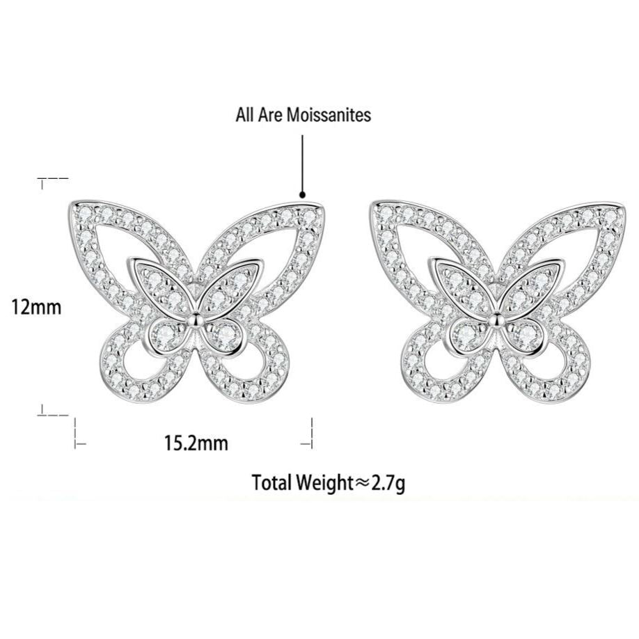 S925 Silver Micro-pave Moissanite Butterfly Stud Earrings