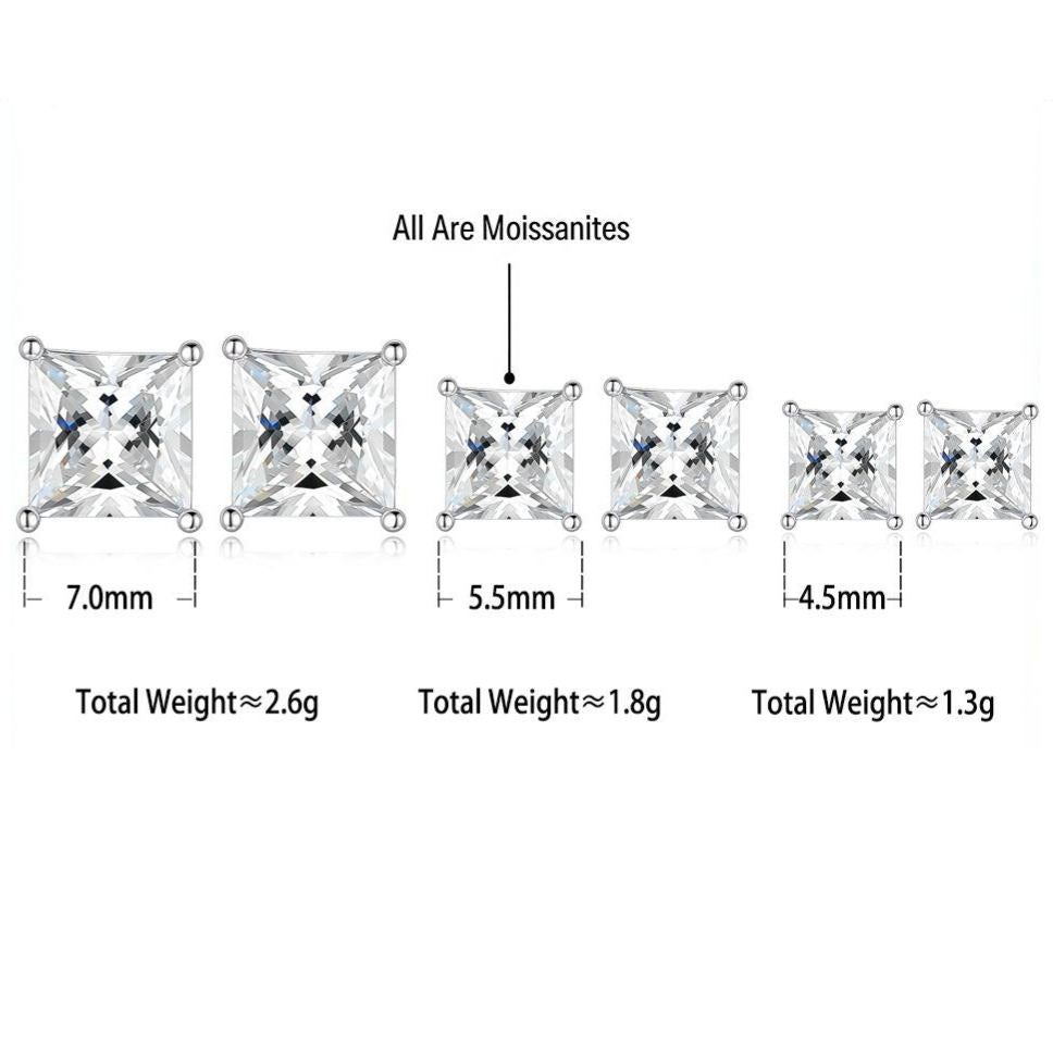 S925 Silver Square 7x7mm Moissanite Stud Earrings