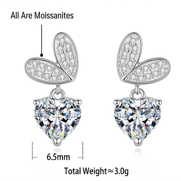 S925 Sterling Silver Heart-Shaped Moissanite Stud Earrings