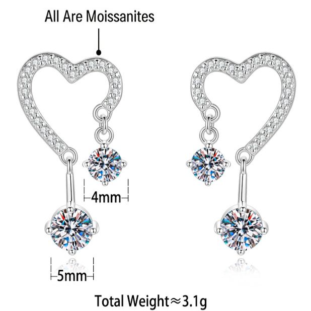 S925 Sterling Silver Heart-Shaped Moissanite Stud Earrings