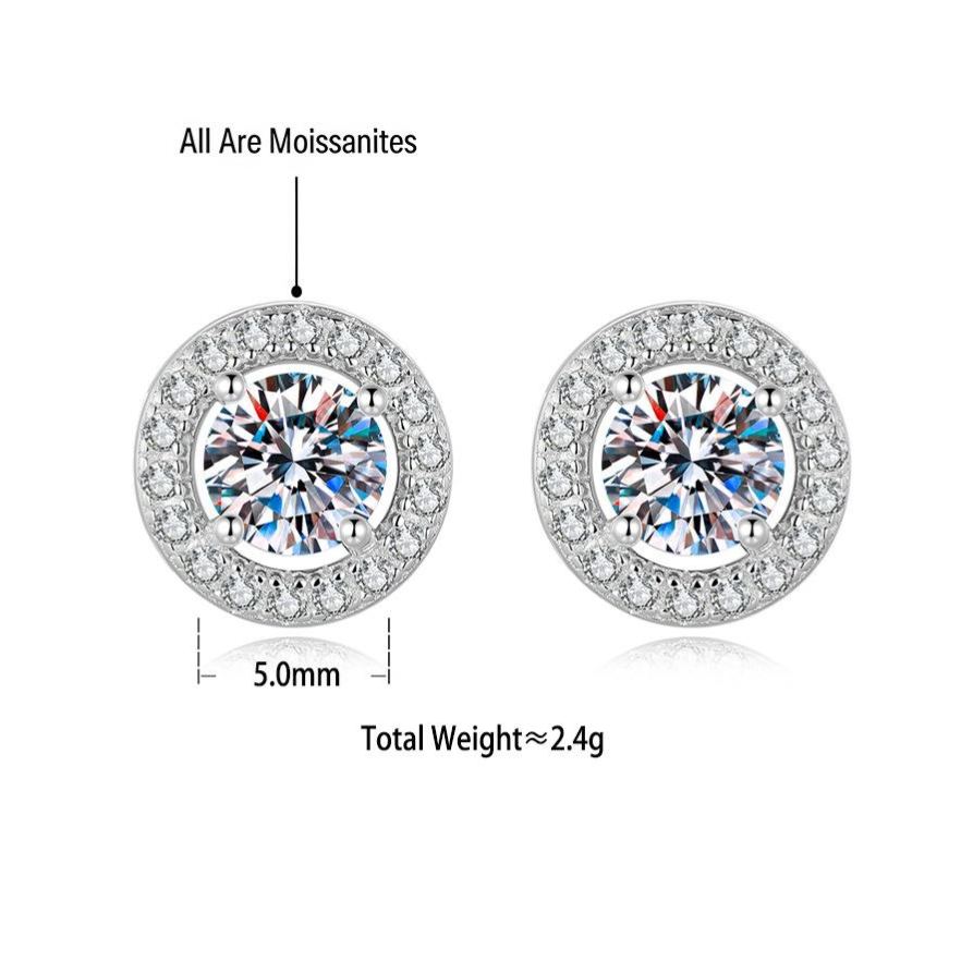 S925 Sterling Silver Round Moissanite Earrings