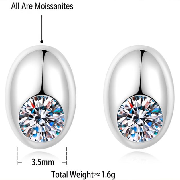 S925 Sterling Silver Oval Moissanite Stud Earrings