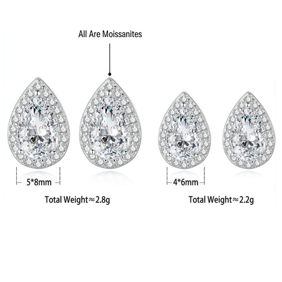 S925 Sterling Silver Teardrop-Shaped Ultra-Sparkling Moissanite Stud Earrings