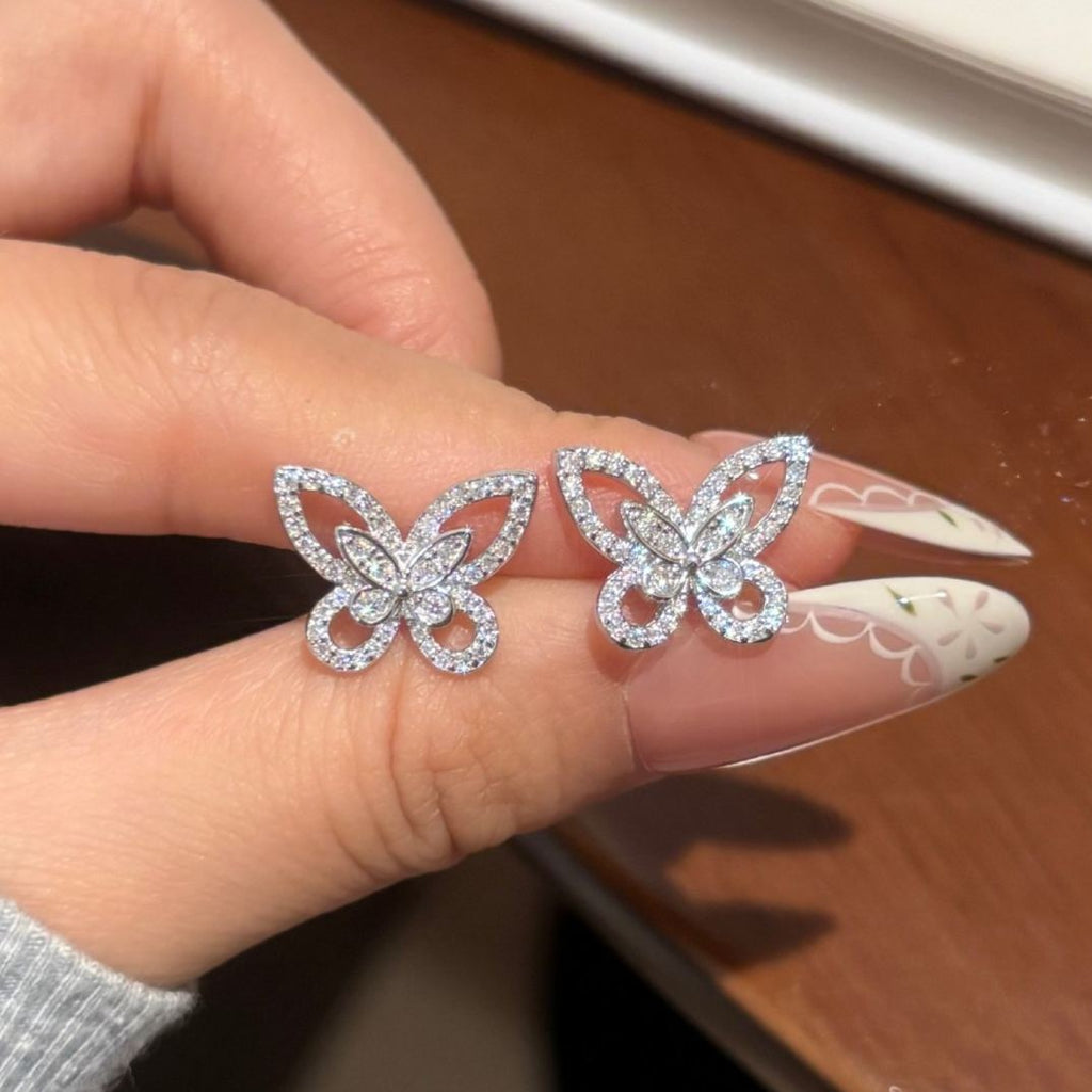 S925 Silver Micro-pave Moissanite Butterfly Stud Earrings