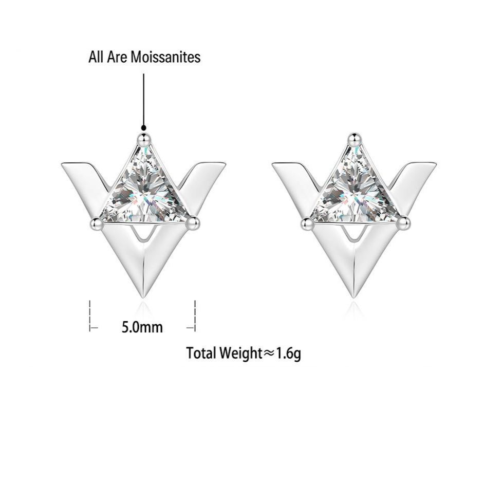 S925 Silver V-Shaped Triangular Moissanite Earrings