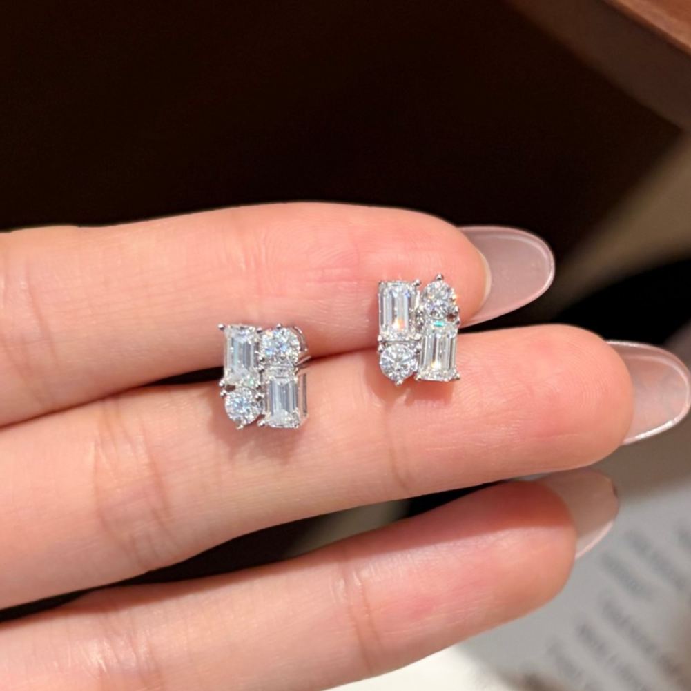 S925 Sterling Silver Square-Cut Moissanite Stud Earrings