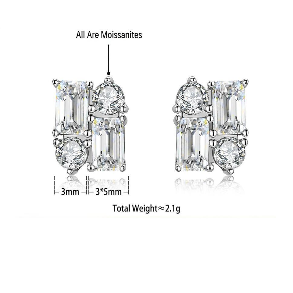 S925 Sterling Silver Square-Cut Moissanite Stud Earrings