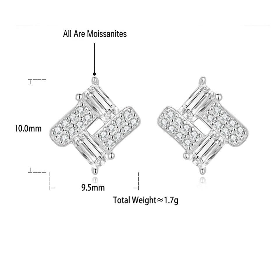 S925 Sterling Silver Geometric Diamond-Cut Moissanite Stud Earrings
