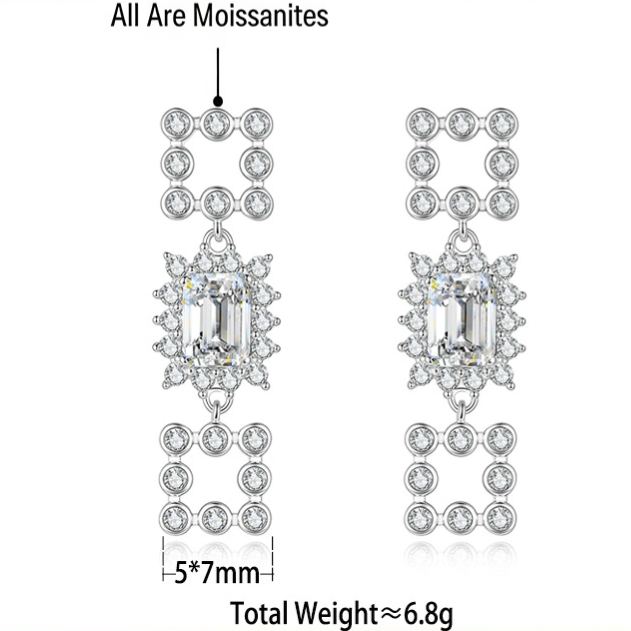 S925 Sterling Silver Square Moissanite Earrings