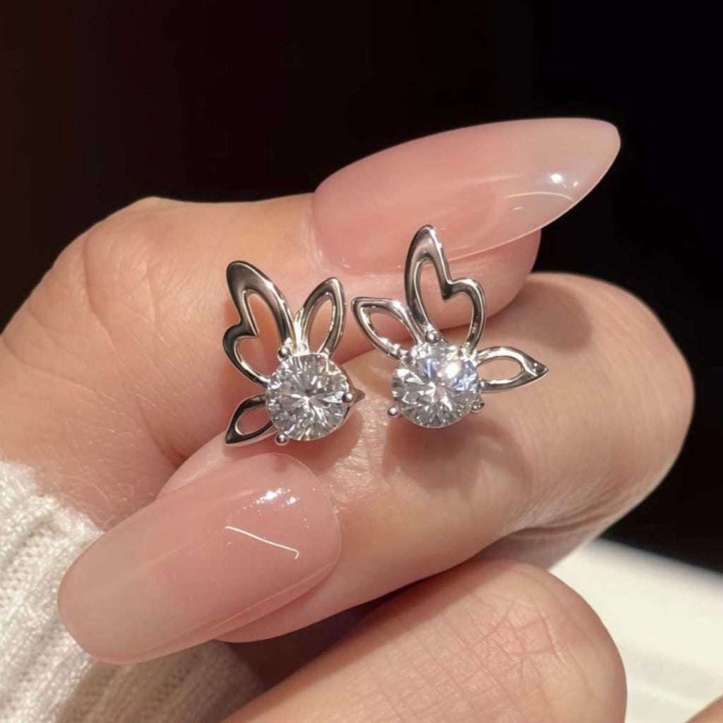 S925 Sterling Silver Moissanite Butterfly Stud Earrings