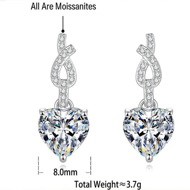 S925 Sterling Silver Moissanite Heart-Shaped Drop Earrings