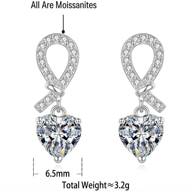 S925 Sterling Silver Heart-Shaped Moissanite Stud Earrings