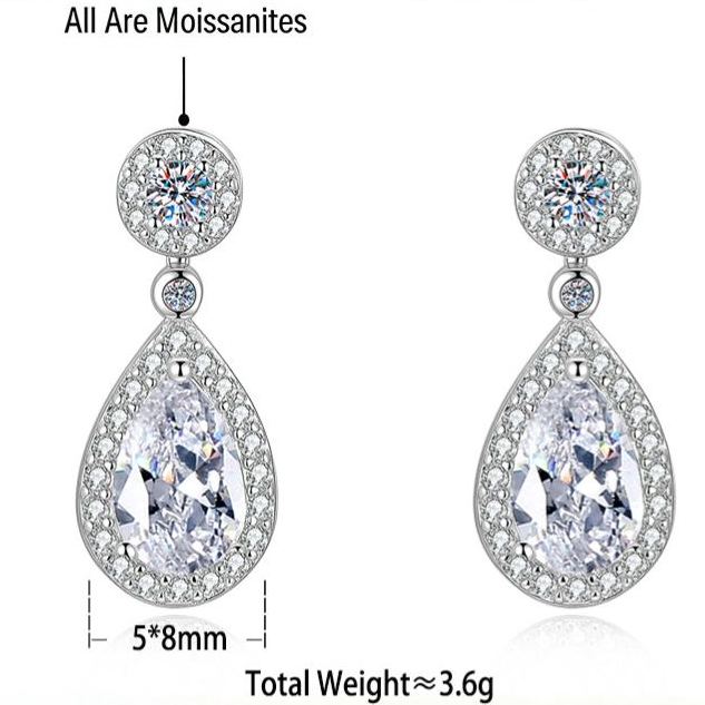 S925 Sterling Silver Teardrop Moissanite Stud Earrings