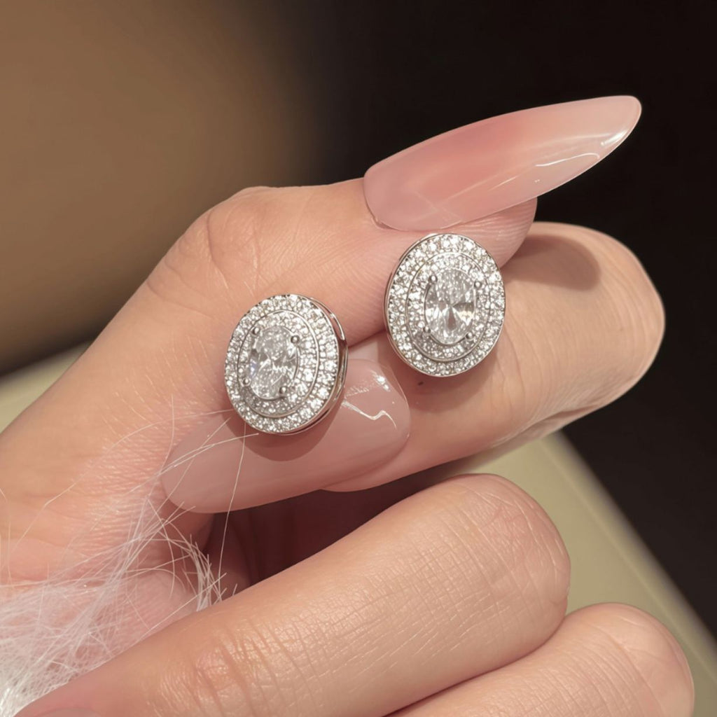 S925 Sterling Silver Oval Moissanite Earrings