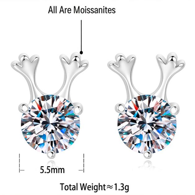 S925 Sterling Silver Moissanite Antler Stud Earrings