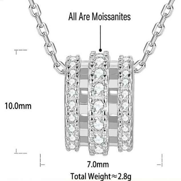 S925 Sterling Silver "Slim-Waist" Moissanite Spinning Bead Pendant Necklace