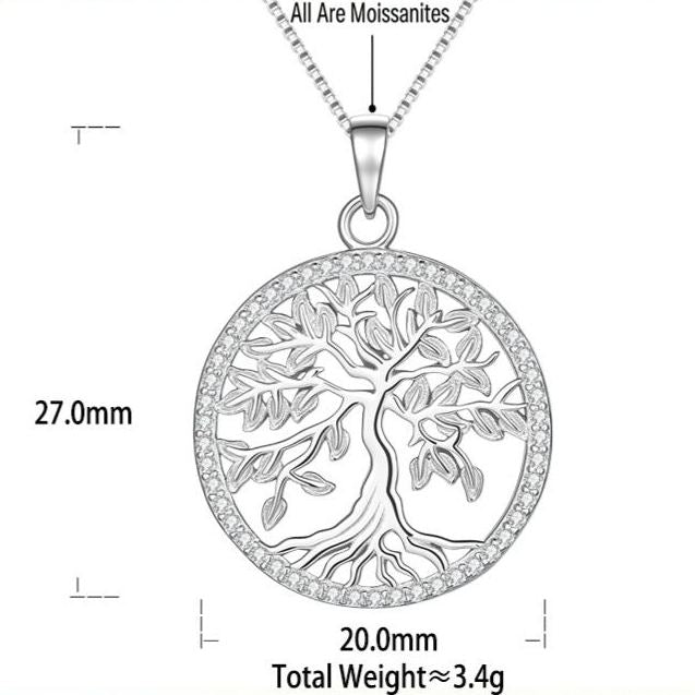S925 Sterling Silver Openwork Tree of Life Moissanite Pendant Necklace