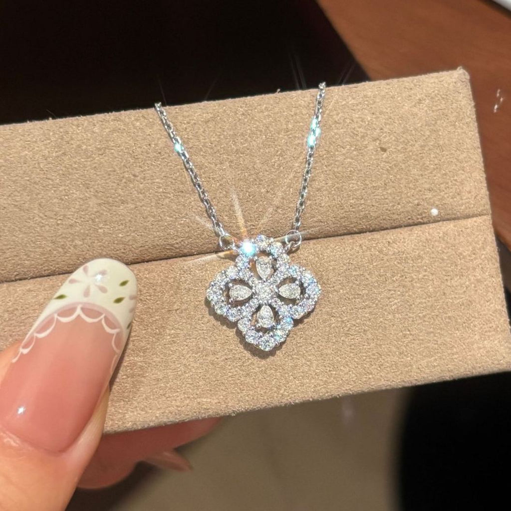 S925 Sterling Silver Lucky Four-Leaf Clover Moissanite Necklace