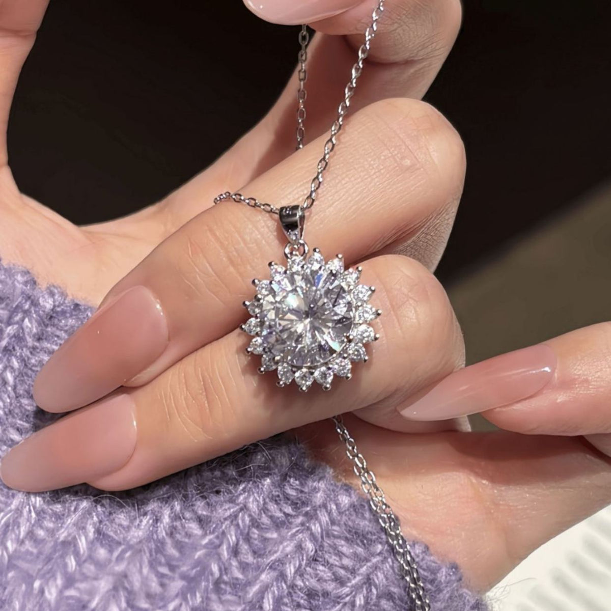 S925 Sterling Silver Sunflower Moissanite Necklace