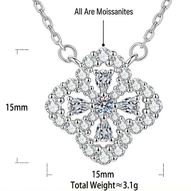 S925 Sterling Silver Lucky Four-Leaf Clover Moissanite Necklace