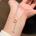 S925 Silver Star and Moon Tassel Moissanite Necklace