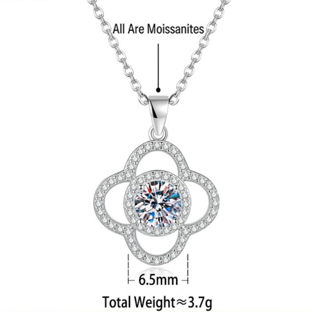 S925 Sterling Silver Four-Leaf Clover Moissanite Necklace